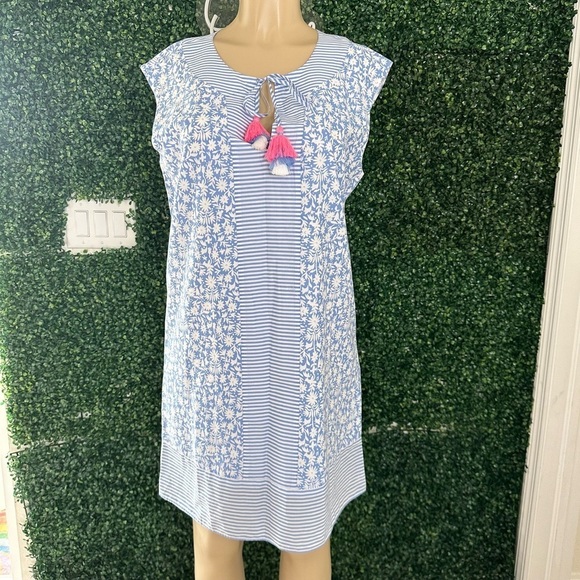 Vineyard Vines Border Otomi Sometset Tunic Floral Stripe Tassel Dress Size M - Picture 1 of 13